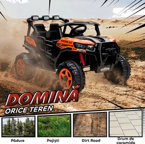 AIYAPLAY Mașinuță Electrică pentru Copii 3-8 Ani 24V cu 2 Locuri, Dublu Motor, Telecomandă și Pornire Lentă, Portocaliu | Aosom Romania