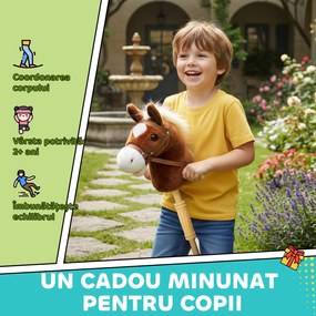 AIYAPLAY Cal de jucărie cu baston și sunete realiste pentru copii 24+ luni, Maro | Aosom Romania