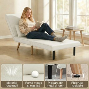 HOMCOM Fotoliu Pat 3 în 1, Reclinabil în 5 Trepte, Material Tip In, cu Pernă, Crem | Aosom Romania