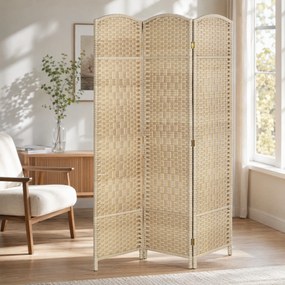 HOMCOM Paravan Interior cu 3 Panouri Pliabil, 135x180 cm, Separatoare Împletit din PP și Lemn de Pin, Stejar | Aosom Romania