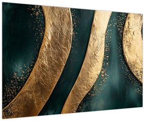 Tablou - Abstracție verde cu auriu I. (90x60 cm)