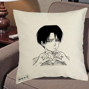 Perna Personalizata Levi Ackerman Inima, 40x40 cm, Ecru, Husa Detasabila, Perna Inclusa, BEKZ®