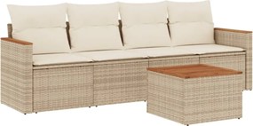 vidaXL Set canapele de grădină cu perne, 5 piese, bej, poliratan