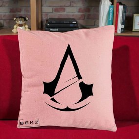 Perna Personalizata Assassin's Creed Minimalist, 40x40 cm, Roz, Husa Detasabila, Perna Inclusa, BEKZ®