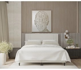 Pat matrimonial bej tapițat cu spațiu de depozitare 180x200 cm Musca – Maison de Rêve