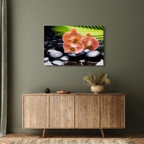 Tablou - Orhidee portocalie cu frunze de palmier (90x60 cm)