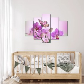 Tablou - Fluture pe flori de orhidee, liliac (150x105 cm)