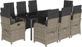 vidaXL Set mobilier grădină cu perne, 9 piese, gri, poliratan