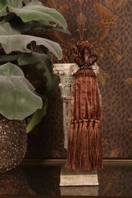 Ciucure decorativ textil, maro închis, cu floare de crin din polirășină, pentru draperii și mobilier, 70 cm, „Fleur de Lys”