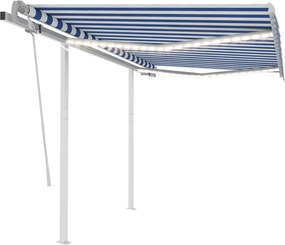 vidaXL Copertină retractabilă manual cu LED, albastru&alb, 3x2,5 m