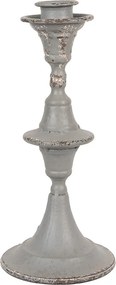 Suport de lumanare, gri, din metal, aspect vintage, H26 cm