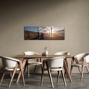 Tablou cu dig, plajă și mare (cu ceas) (90x30 cm)
