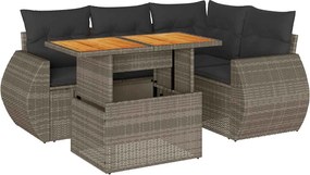 vidaXL Set canapea de grădină cu perne, 5 piese, gri, poliratan