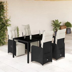 3277137 vidaXL Set bistro de grădină cu perne, 5 piese, negru, poliratan