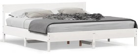 3216201 vidaXL Cadru pat cu tăblie 200x200 cm, alb, lemn masiv de pin