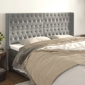 vidaXL Tăblie de pat cu aripioare gri deschis 203x16x118/128cm catifea