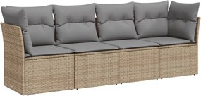 vidaXL Set canapele de grădină, 4 piese, cu perne, bej, poliratan