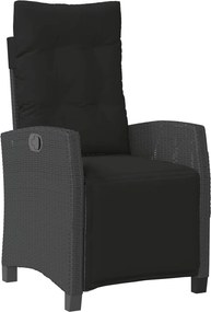 vidaXL Scaun de grădină rabatabil cu suport picioare, negru, poliratan
