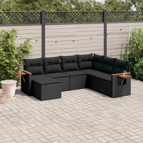 vidaXL Set canapele de grădină cu perne, 7 piese, negru, poliratan