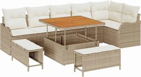 vidaXL Set de canapele pentru grădină cu pernă 9 pcs Bej poliratan