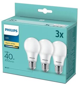 SET 3x bec LED E27/5,5W/230V 2700K Philips