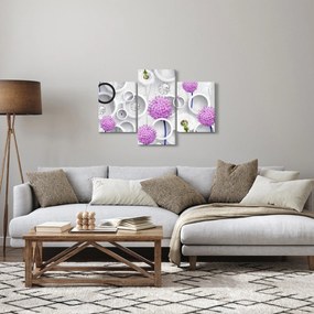 Tablou cu abstracție 3D cu cercuri și flori (90x60 cm)