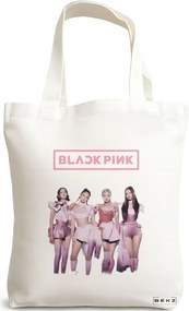 Sacosa de Panza pentru Cumparaturi, Geanta Tote, model Blackpink 3, 38x34.5 cm, Alba, BEKZ®