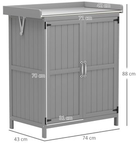 Outsunny Dulap de grădină din lemn adăpost de grădină cu 2 uși, acoperiș pe balamale și poliță, 74 x 43 x 88 cm, gri | Aosom Romania