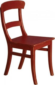 Scaun dining din lemn masiv de fag, roșu, cu spătar curbat cu două bare, finisaj patinat, 88 x 47 x 50 cm, „Country Chic”