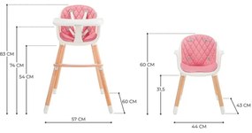 Scaun de masă pentru copii KINDERKRAFT 2v1 SIENNA fag/roz