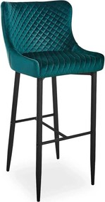 Scaun bar COLIN B H-1, verde/negru, stofa catifelata/metal, 46x42x109