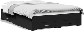 vidaXL Cadru de pat cu sertare, negru, 140x190 cm, lemn prelucrat