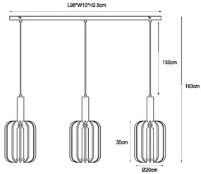 Lustră pe cablu Lucide 45492/03/36 RAFAL 3xE27/40W/230V negru/gri