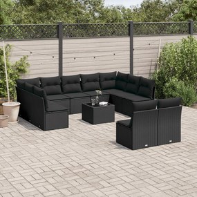 vidaXL Set canapele de grădină, 12 piese, cu perne, negru, poliratan