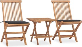 vidaXL Set mobilier exterior pliabil cu perne, 3 piese, lemn masiv tec