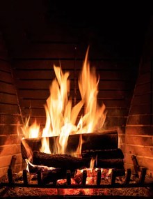 Fotografie Fireplace burning wood logs, cozy warm home christmas time, Rawf8