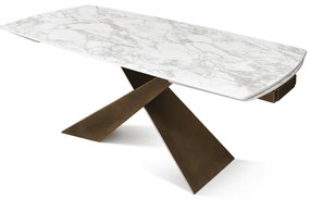 MIRABELLE -MASA BLAT ROTUNJIT CERAMICA ALB  EXTENSIBILA -PICIOR METALIC BRONZ  160 cm/90 cm