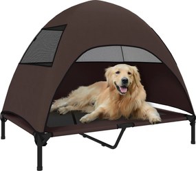 PawHut Pat exterior pentru câini cu acoperiș, Pat ridicat pentru câini mari, 106 x 76 x 99 cm, Cafea | Aosom Romania