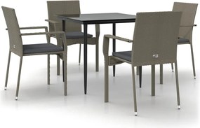 vidaXL Set mobilier grădină cu perne, 5 piese, negru și gri, poliratan