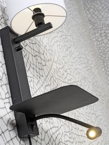 Aplica cu raft, reader LED, mufa USB si abajur textil negru Florence