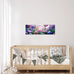 Tablou - Ciuperci sub lună plină (cu ceas) (90x30 cm)
