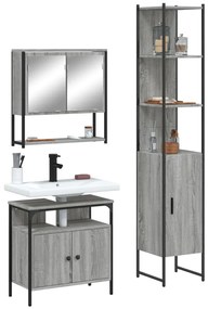 vidaXL Set mobilier de baie, 3 piese, gri sonoma, lemn prelucrat
