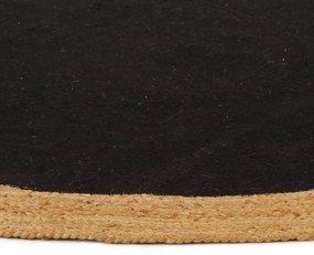 Covor impletit, negru si natural, 150 cm, iuta   bumbac, rotund Negru, 150 cm