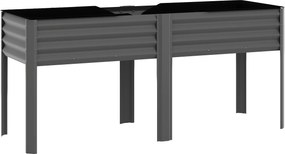 Outsunny Pat de grădină înălțat din metal, cutie de plantare extra mare cu traverse de întărire și insert din material nețesut, 180 x 55 x 80 cm, gri închis | Aosom Romania