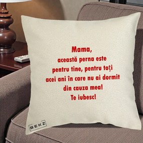 Cadou pentru Mama - Perna Personalizata Perna pentru Mama, 40x40 cm, Ecru, Husa Detasabila, Perna Inclusa, BEKZ®