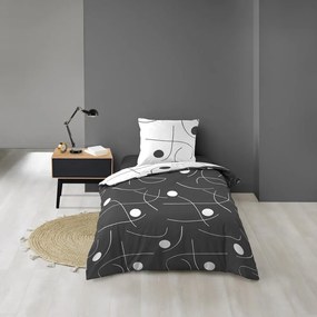 Lenjerie de pat albă-gri închis din microfibră pentru pat de o persoană 140x200 cm Sonate – douceur d'intérieur