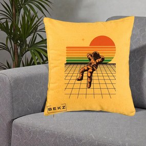 Perna Decorativa Astronaut Retro Space, 40x40 cm, Galben, Husa Detasabila, Perna Inclusa, BEKZ®