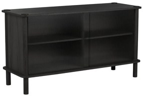 Vitrină neagră din lemn de stejar cu ușă glisantă 135x73,5x48 cm Italic – UMAGE