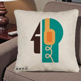 Perna Personalizata Retro Casti Muzicale, 40x40 cm, Bej Canapea, Husa Detasabila, Perna Inclusa, BEKZ®
