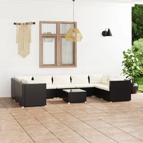 3101975 vidaXL Set mobilier de grădină cu perne, 10 piese, negru, poliratan